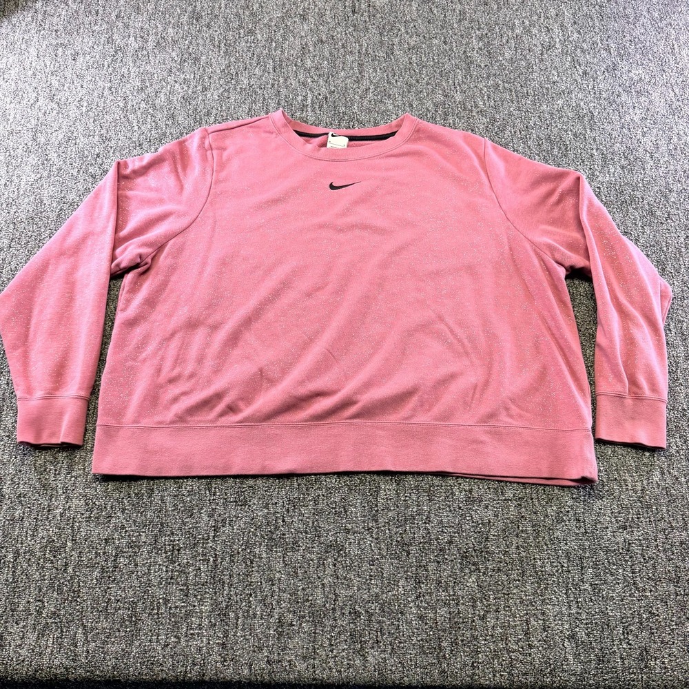 Nike Sweatshirt Womens 2X Pink Fleece Lined Crew Neck Swoosh Logo Long Sleeve
